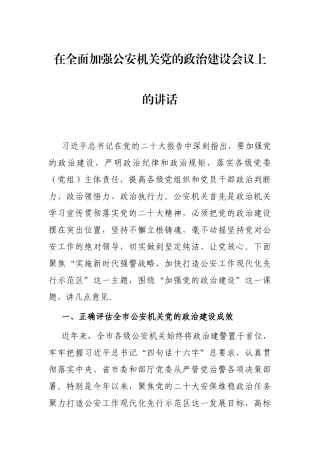 在全面加强公安机关党的政治建设会议上的讲话