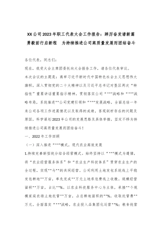 公司2023年职工代表大会工作报告：踔厉奋发谱新篇 勇毅前行启新程  为持续推进公司高质量发展而团结奋斗