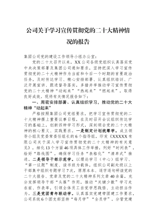 公司关于学习宣传贯彻党的二十大精神情况的报告