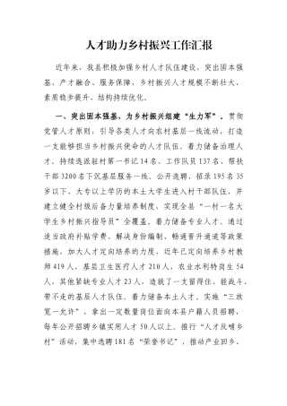 人才助力乡村振兴工作汇报