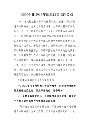 国有企业2023年纪检监督工作要点