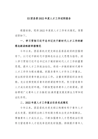团县委2023年度人才工作述职报告