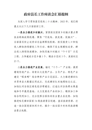 政府县长工作座谈会汇报提纲