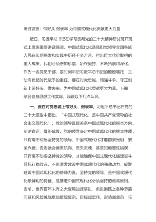 研讨发言：带好头+做表率+为中国式现代化贡献更大力量