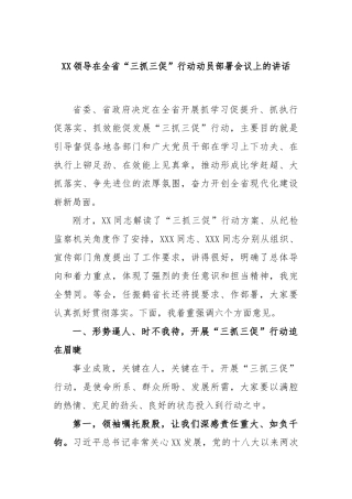 领导在全省“三抓三促”行动动员部署会议上的讲话