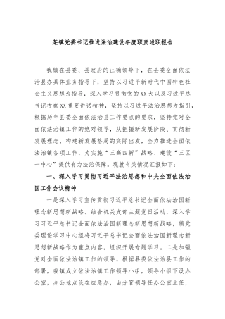 某镇党委书记推进法治建设年度职责述职报告