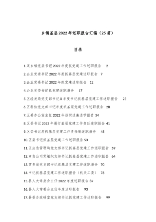 （25篇）乡镇基层2022年述职报告汇编