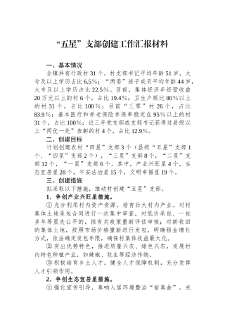 “五星”支部创建工作汇报材料