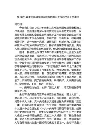 在2023年生态环境突出问题专项整治工作动员会上的讲话