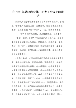 在2023年县政府全体（扩大）会议上的讲话