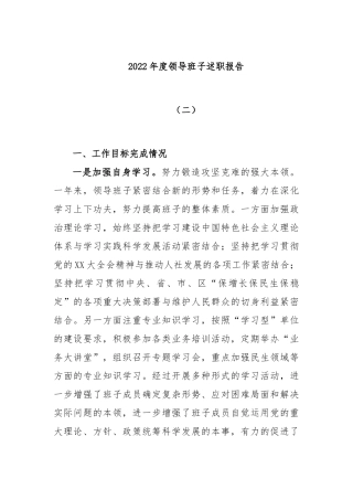 2022年度领导班子述职报告（二）