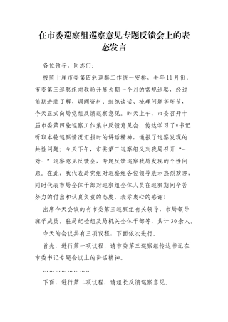 在市委巡察组巡察意见专题反馈会上的表态发言