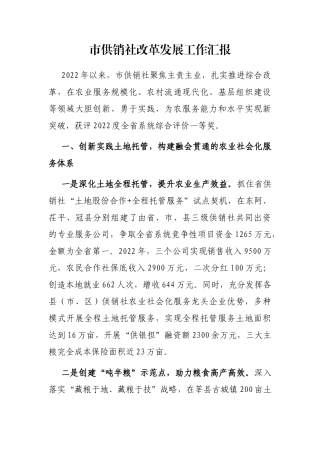 市供销社改革发展工作汇报