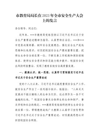 市教育局局长在2023年全市安全生产大会上的发言