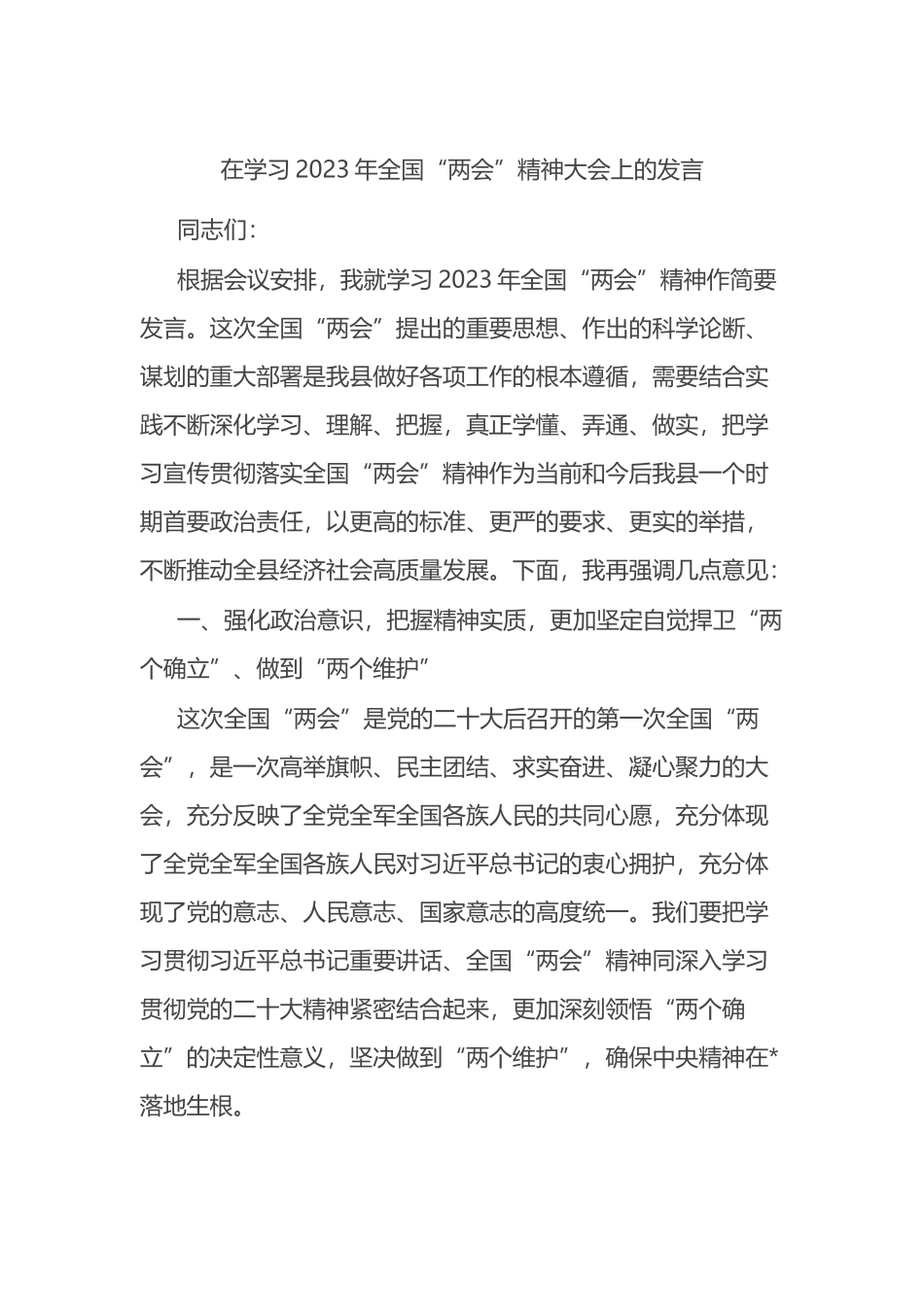 在学习2023年全国“两会”精神大会上的发言_第1页