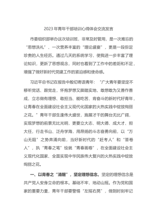 2023年青年干部培训心得体会交流发言