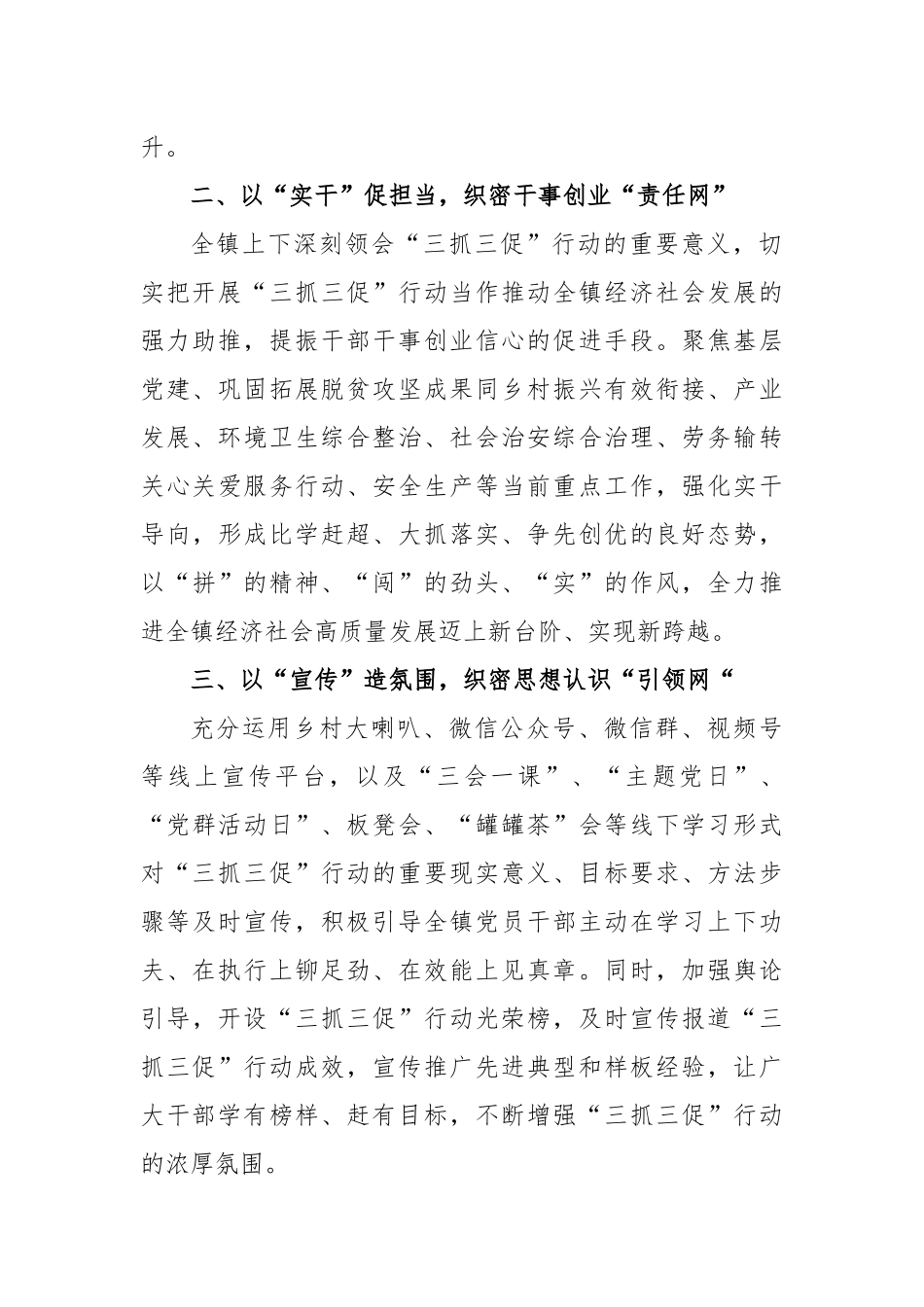 镇党委开展“三抓三促”行动工作进展情况汇报_第2页