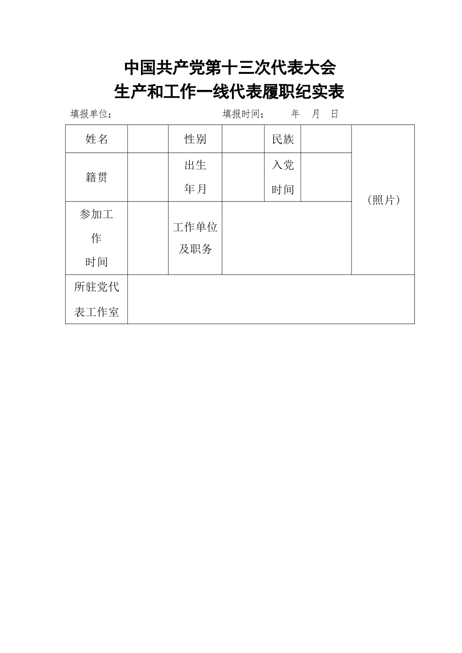 中国共产党第十三次代表大会生产和工作一线代表履职纪实表_第1页