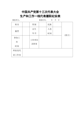 中国共产党第十三次代表大会生产和工作一线代表履职纪实表