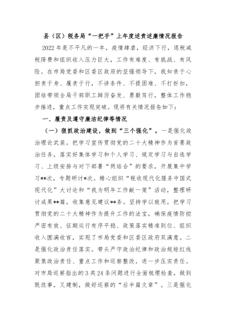 县（区）税务局“一把手”上年度述责述廉情况报告
