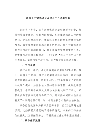 综合行政执法分局领导个人述职报告