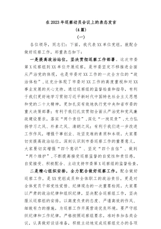 (4篇)在2023年巡察动员会议上的表态发言共