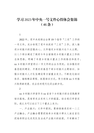 学习2023年中央一号文件心得体会集锦（46条）