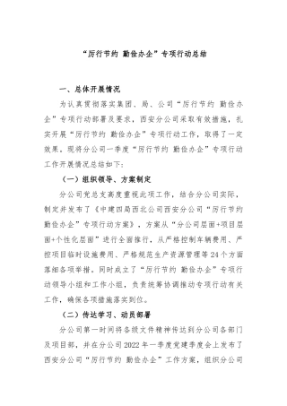 “厉行节约 勤俭办企”专项行动总结