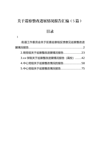 关于巡察整改进展情况报告汇编（5篇）