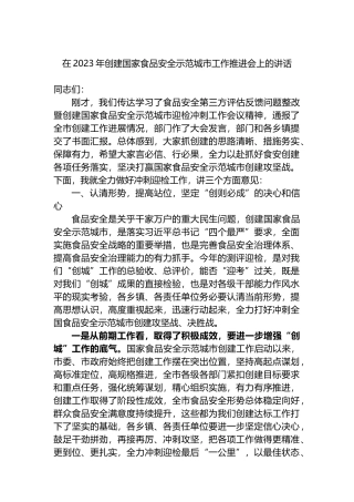 在2023年创建国家食品安全示范城市工作推进会上的讲话