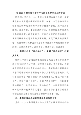 在2023年党委理论学习中心组专题学习会上的讲话