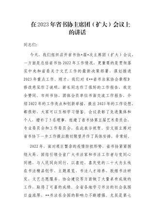 在2023年省书协主席团（扩大）会议上的讲话