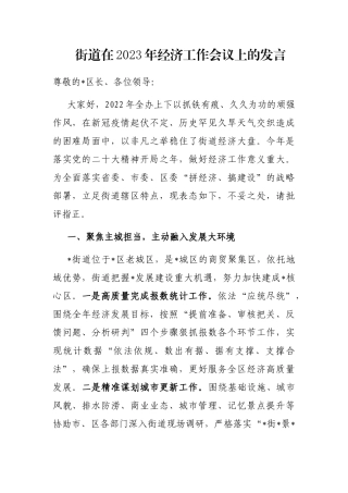 街道在2023年经济工作会议上的发言