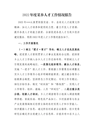 2022年度某乡人才工作情况报告