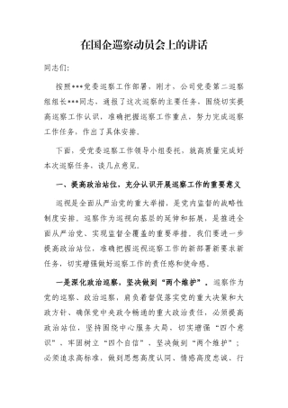 在国企巡察动员会上的讲话