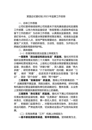 某国企纪委纪检2023年监察工作安排