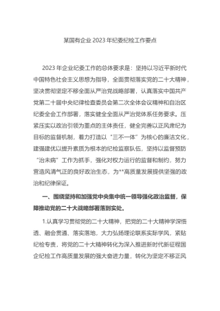 某国有企业2023年纪委纪检工作要点