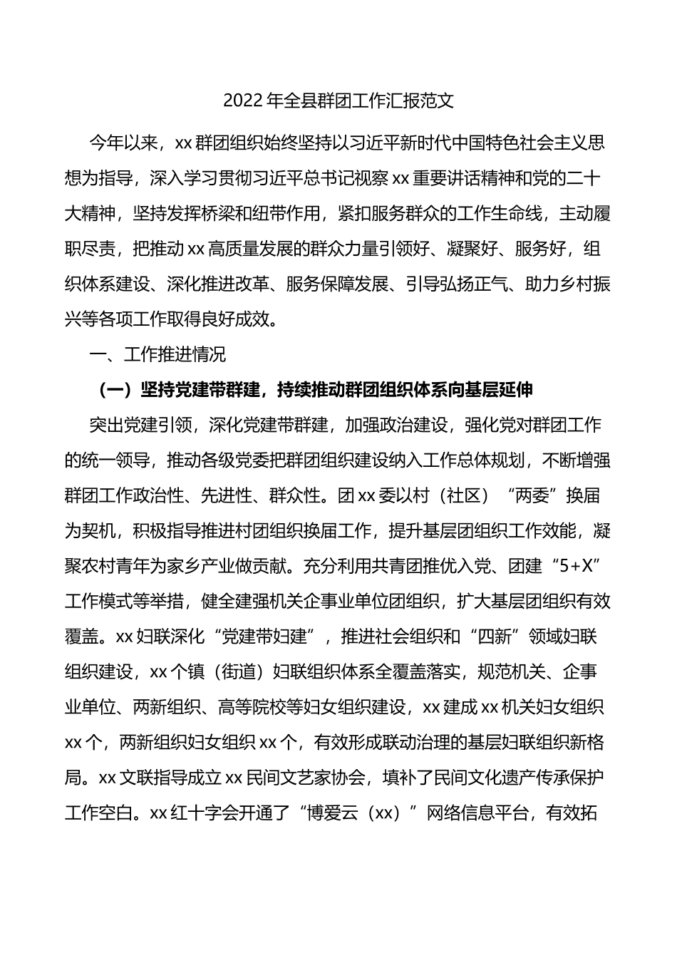 2022年全县群团工作汇报范文_第1页