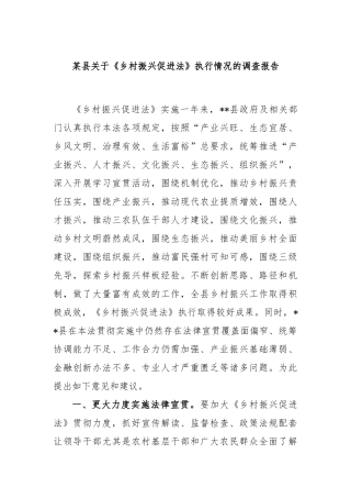 某县关于《乡村振兴促进法》执行情况的调查报告