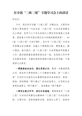 在全镇“三抓三促”专题学习会上的讲话