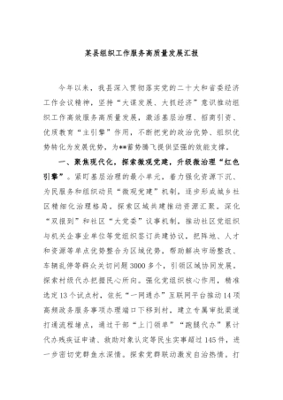 某县组织工作服务高质量发展汇报