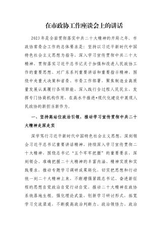 在市政协工作座谈会上的讲话