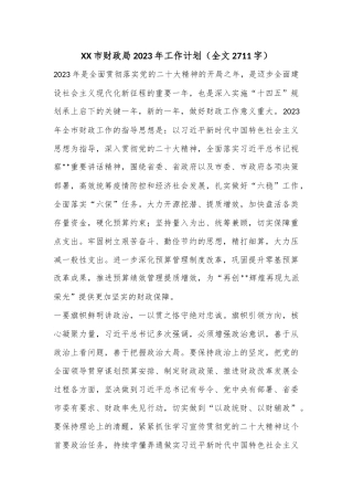 市财政局2023年工作计划（全文2711字）