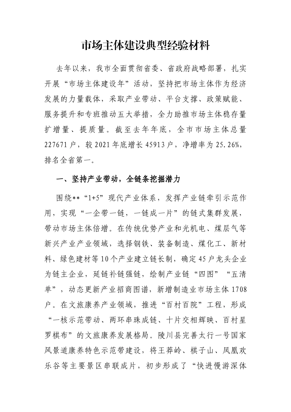 市场主体建设典型经验材料_第1页