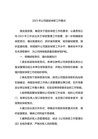 2023年公司国安保密工作要点