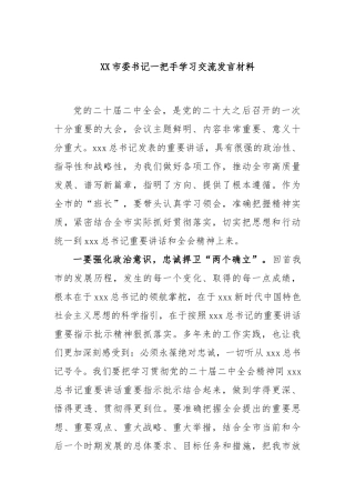 市委书记一把手学习交流发言材料