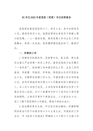 书记2022年度党组（党委）书记述职报告