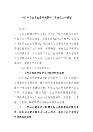 2023年在全市生态环境保护工作会议上的讲话