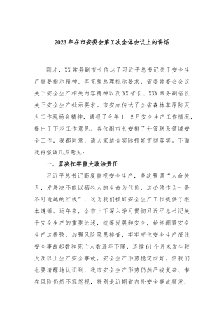 2023年在市安委会第次全体会议上的讲话