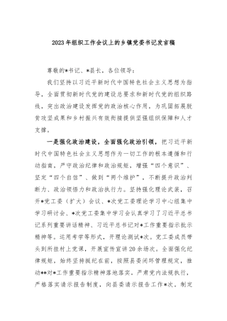2023年组织工作会议上的乡镇党委书记发言稿